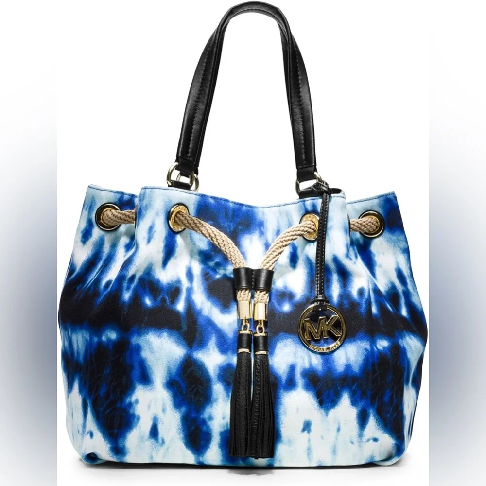 BRAND NWT RARE Michael Kors Blue Tie Dye Marina Purse - Picture 1 of 5